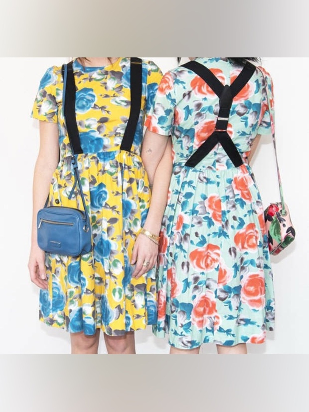 Marc By Marc Jacobs Mint Dress with Coral Floral Print and Black Straps